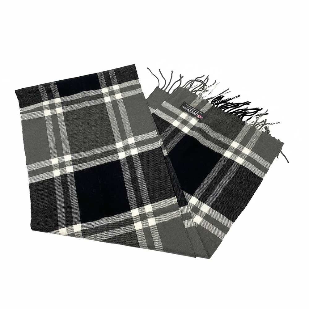 Made in Scotland Gray Plaid Cashmere Scarf | One Size
